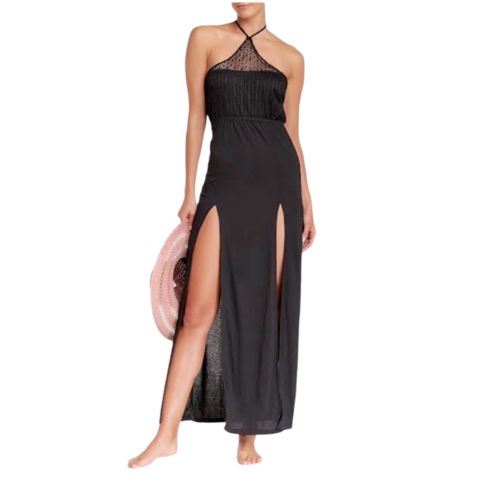 Bettinis Maxi Dress Cover-Up Side Slits Coastal Crochet Bodice Beach Pool Cruise